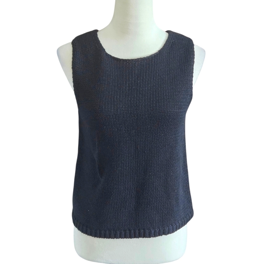 Vintage Clio Women's PL Black Knit Tank Vest Top Ramie & Cotton